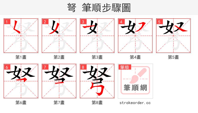 弩 的笔顺分步演示（一笔一画写字）