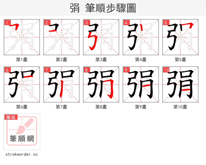 弲 的笔顺分步演示（一笔一画写字）