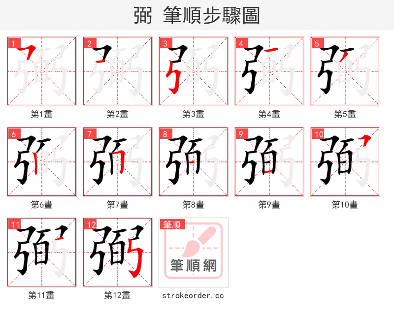 stroke order steps of 弼