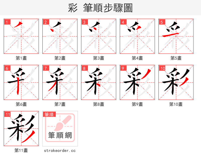 stroke order steps of 彩