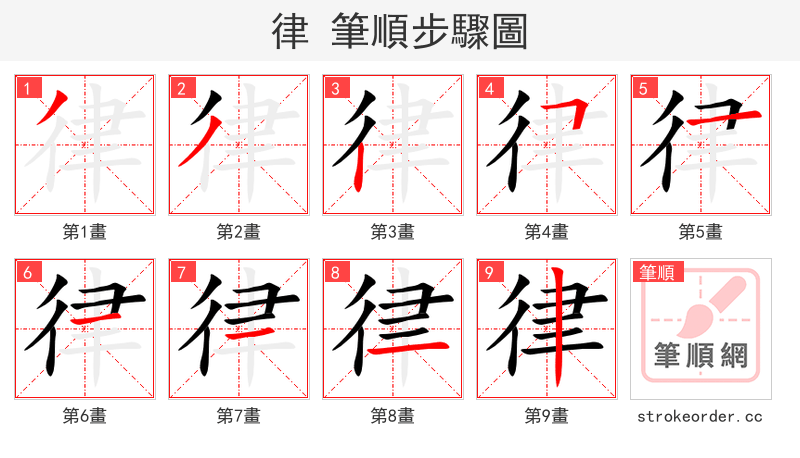律 的笔顺分步演示（一笔一画写字）