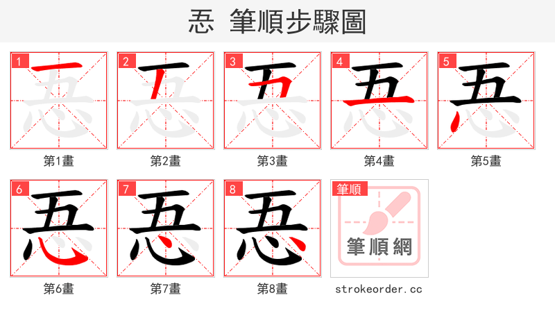 忢 的笔顺分步演示（一笔一画写字）