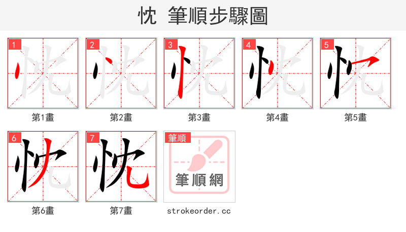 stroke order steps of 忱