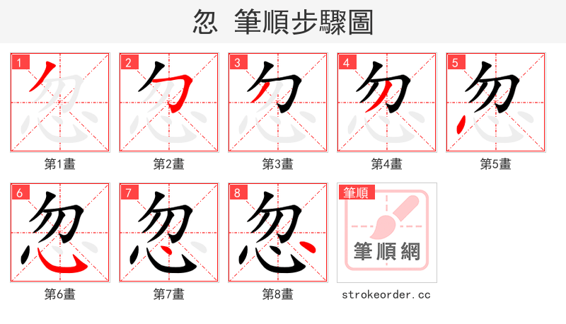 stroke order steps of 忽