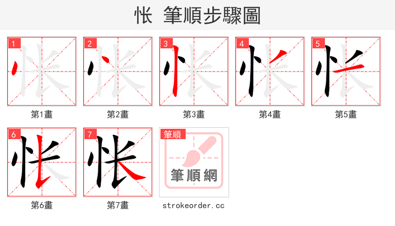 stroke order steps of 怅