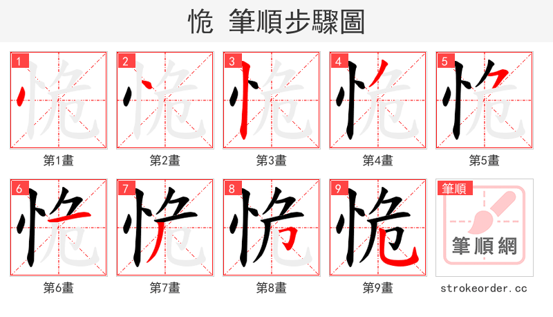 恑 的笔顺分步演示（一笔一画写字）