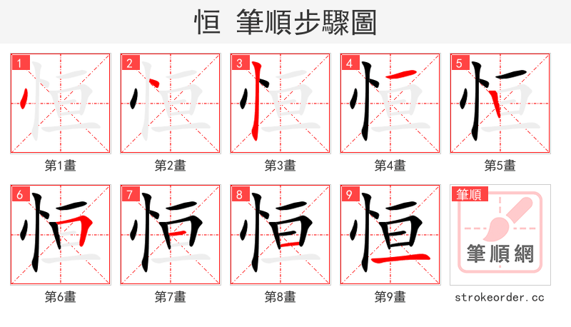 stroke order steps of 恒