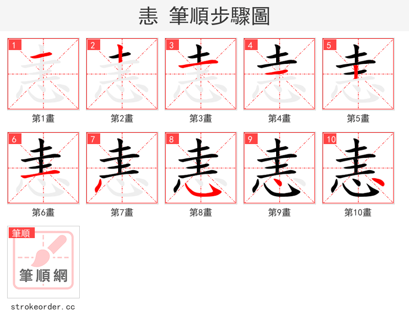 恚 的笔顺分步演示（一笔一画写字）