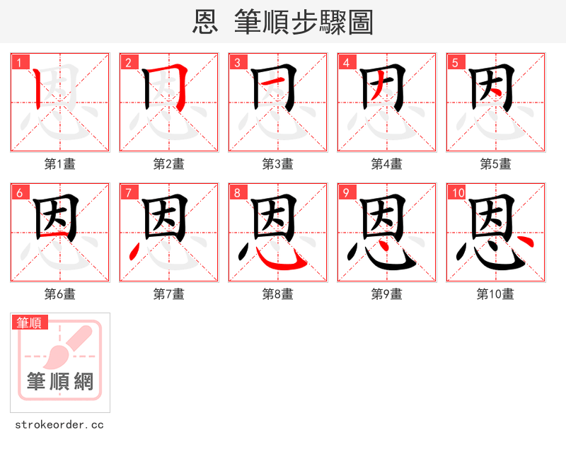 恩 的笔顺分步演示（一笔一画写字）