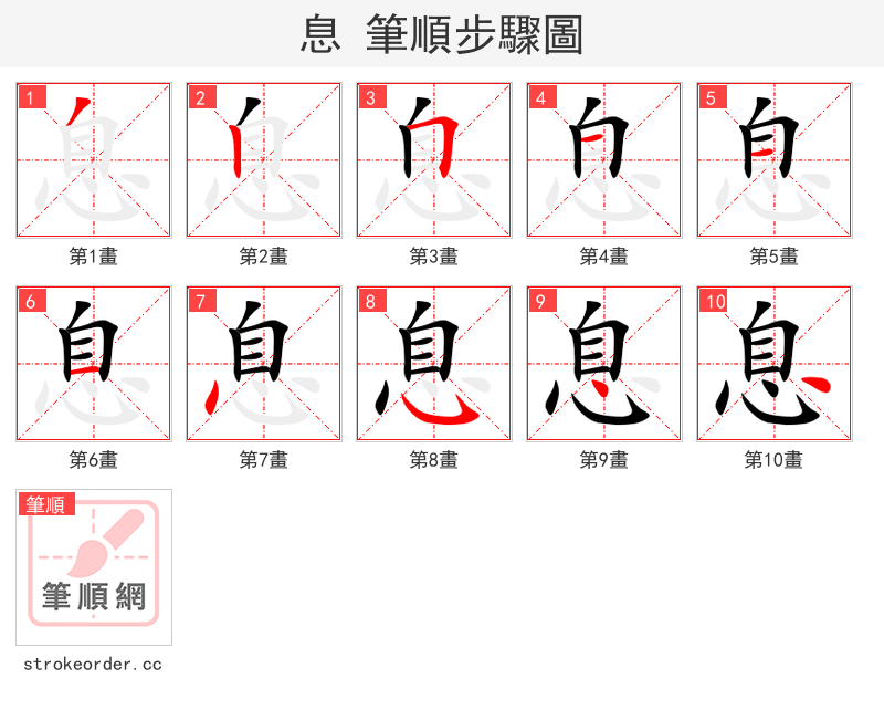 stroke order steps of 息