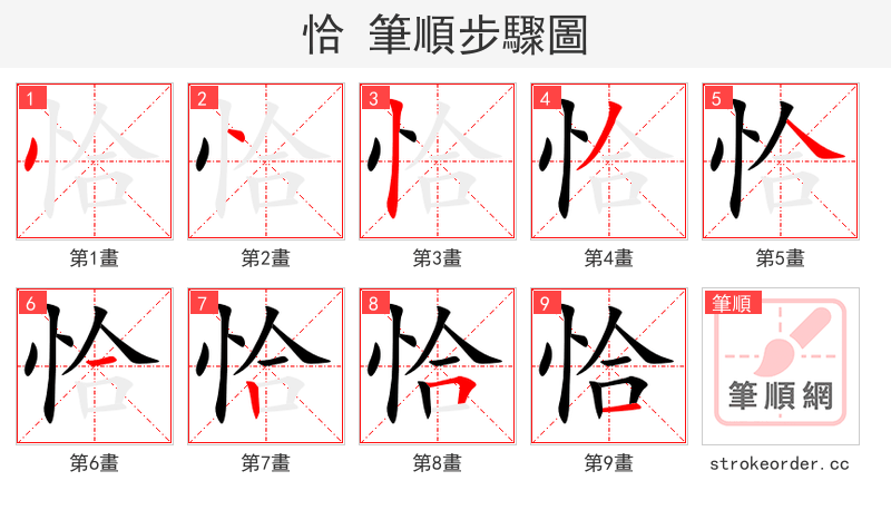 恰 的笔顺分步演示（一笔一画写字）