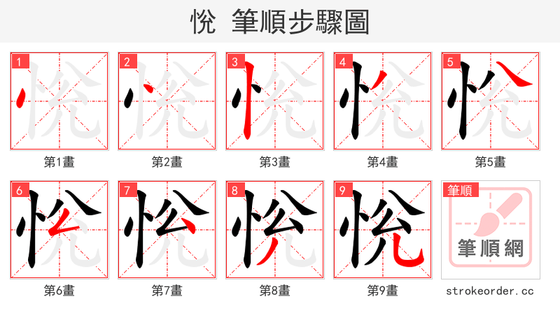 恱 的笔顺分步演示（一笔一画写字）