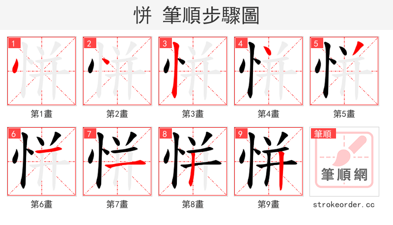 恲 的笔顺分步演示（一笔一画写字）