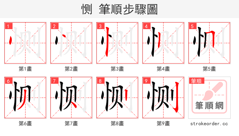 恻 的笔顺分步演示（一笔一画写字）