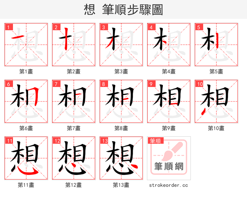 想 的笔顺分步演示（一笔一画写字）