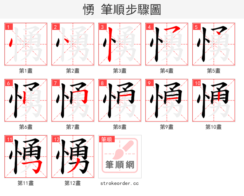 愑 的笔顺分步演示（一笔一画写字）