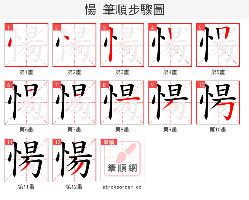 愓 的笔顺分步演示（一笔一画写字）