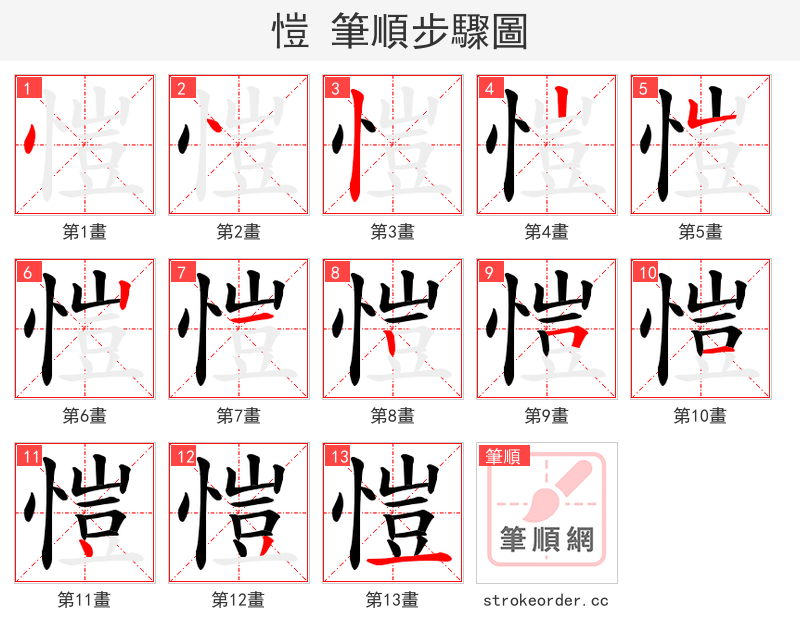愷 的笔顺分步演示（一笔一画写字）