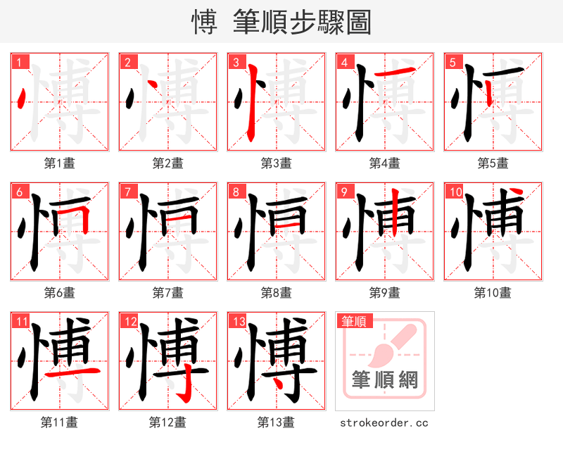 愽 的笔顺分步演示（一笔一画写字）