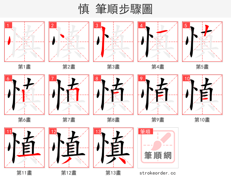慎 的笔顺分步演示（一笔一画写字）