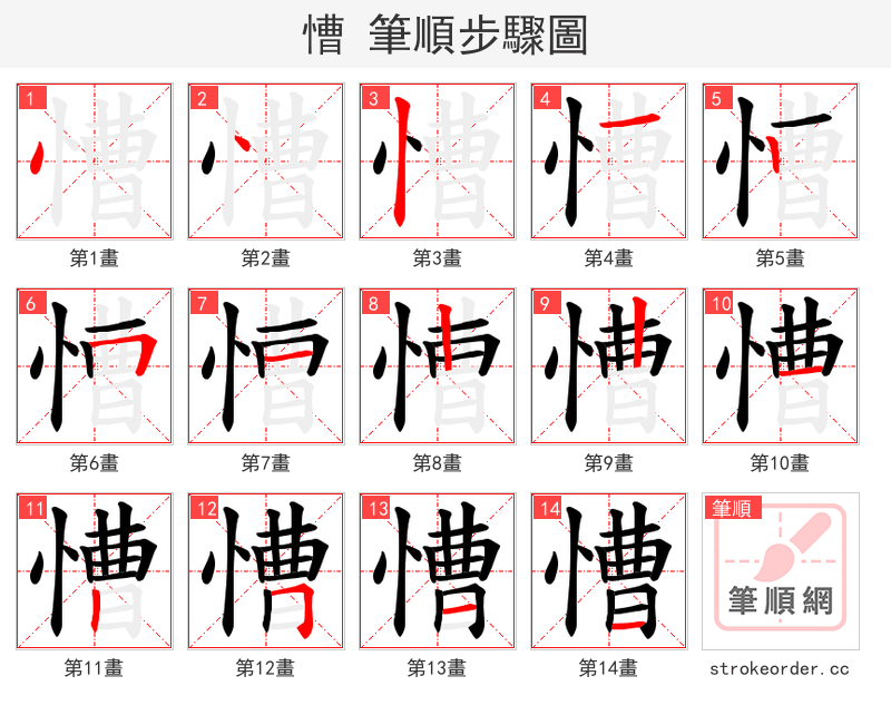 慒 的笔顺分步演示（一笔一画写字）