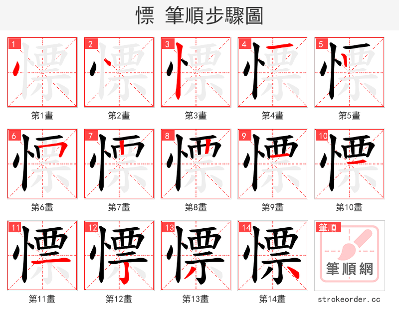 慓 的笔顺分步演示（一笔一画写字）