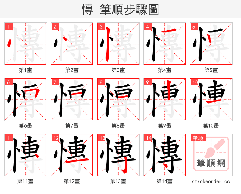 慱 的笔顺分步演示（一笔一画写字）