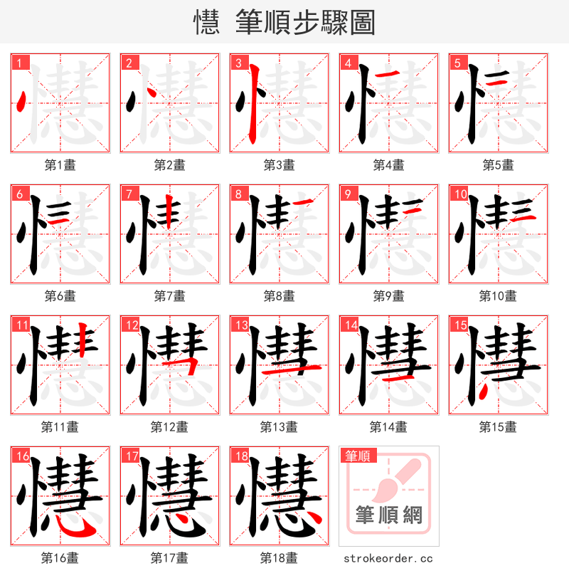懳 的笔顺分步演示（一笔一画写字）