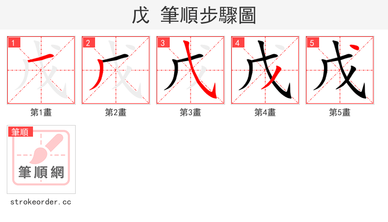 戊 的笔顺分步演示（一笔一画写字）