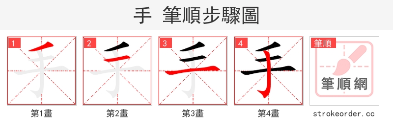 手 的笔顺分步演示（一笔一画写字）