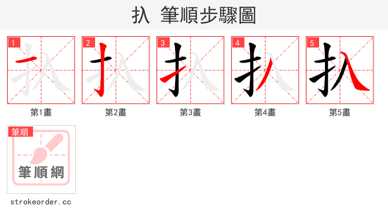 扖 的笔顺分步演示（一笔一画写字）