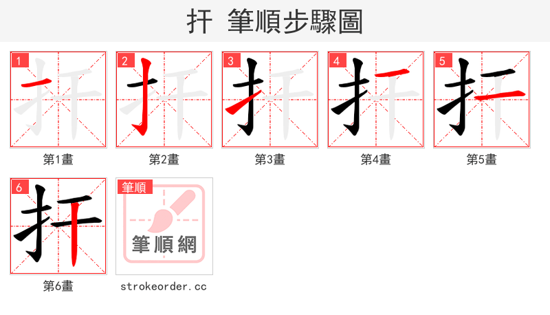 扞 的笔顺分步演示（一笔一画写字）