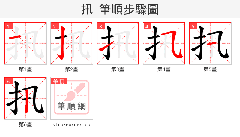 扟 的笔顺分步演示（一笔一画写字）