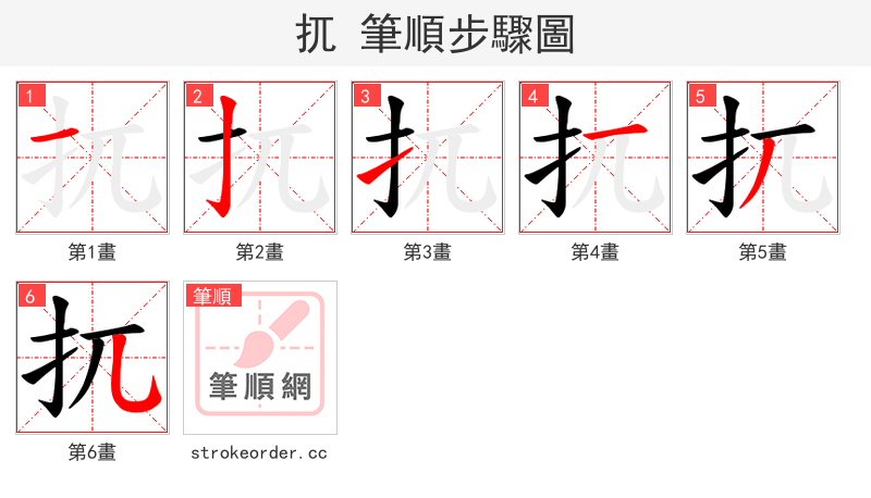 扤 的笔顺分步演示（一笔一画写字）