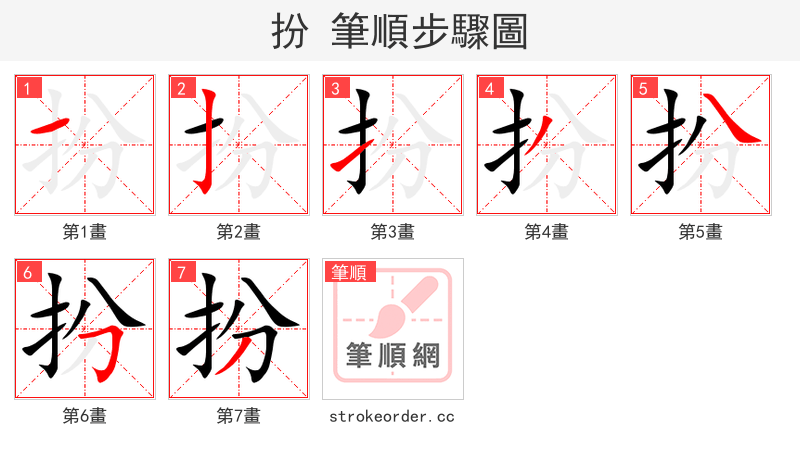 扮 的笔顺分步演示（一笔一画写字）