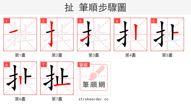 扯 的笔顺分步演示（一笔一画写字）