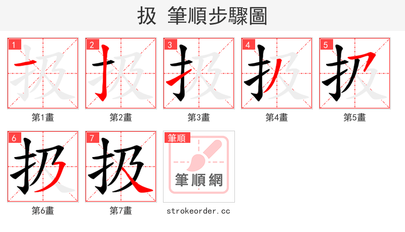 扱 的笔顺分步演示（一笔一画写字）