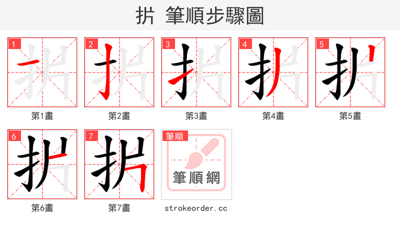 扸 的笔顺分步演示（一笔一画写字）
