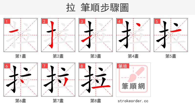 stroke order steps of 拉