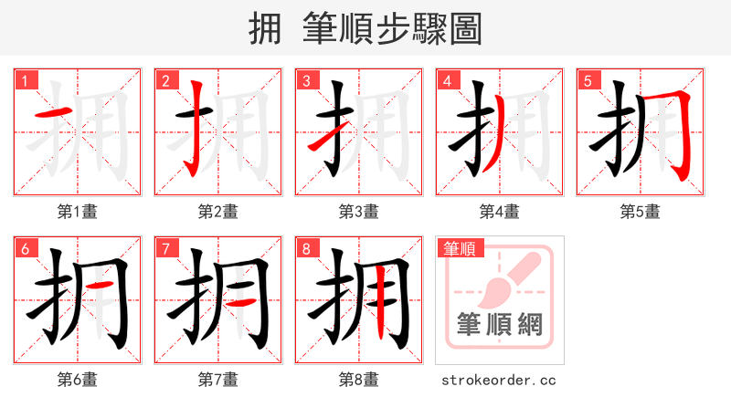 拥 的笔顺分步演示（一笔一画写字）