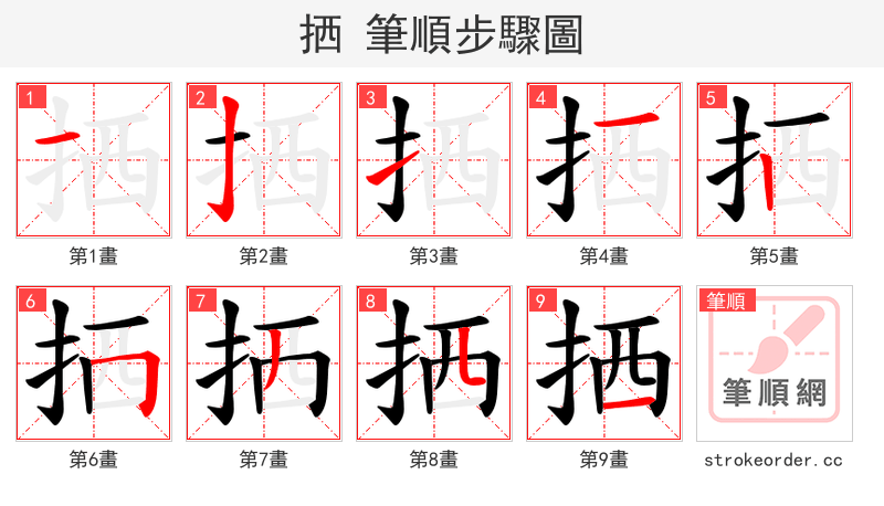 拪 的笔顺分步演示（一笔一画写字）