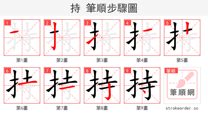 持 的笔顺分步演示（一笔一画写字）