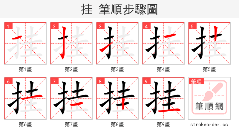 挂 的笔顺分步演示（一笔一画写字）