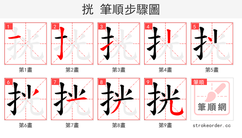 挄 的笔顺分步演示（一笔一画写字）