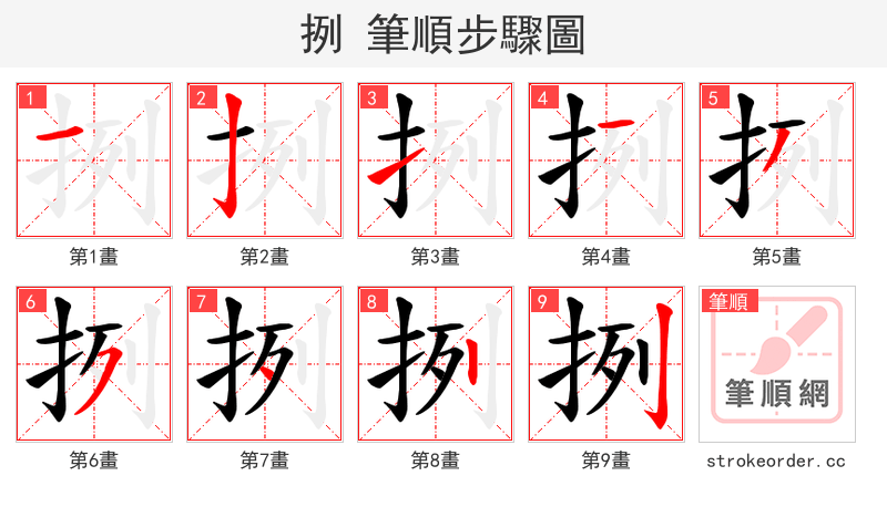 挒 的笔顺分步演示（一笔一画写字）