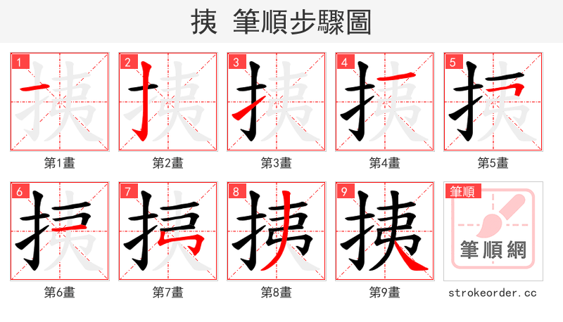 挗 的笔顺分步演示（一笔一画写字）