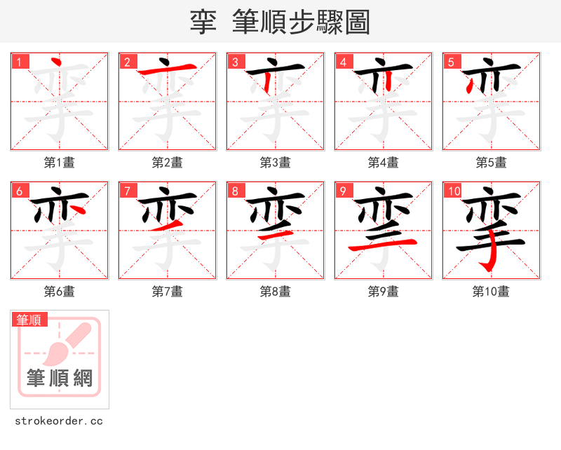挛 的笔顺分步演示（一笔一画写字）