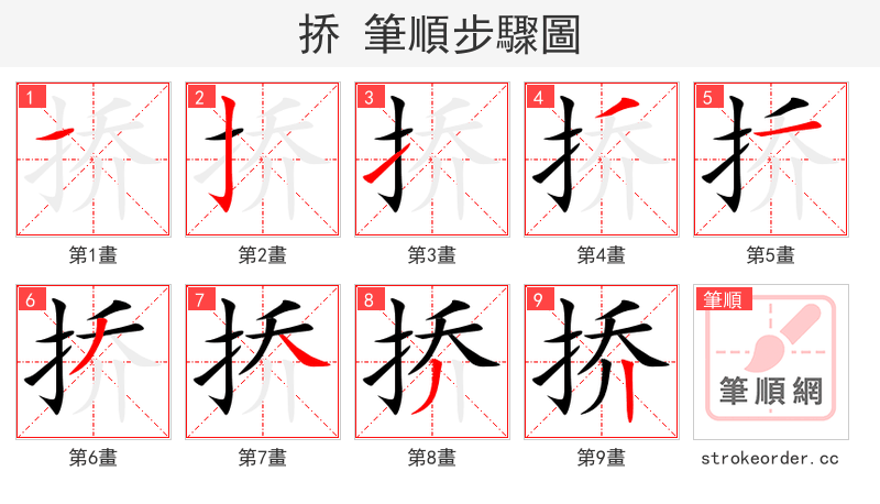 挢 的笔顺分步演示（一笔一画写字）
