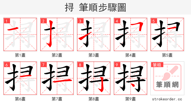 挦 的笔顺分步演示（一笔一画写字）