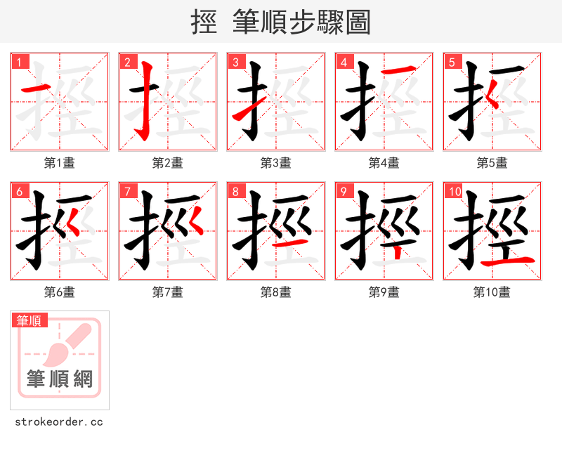 挳 的笔顺分步演示（一笔一画写字）